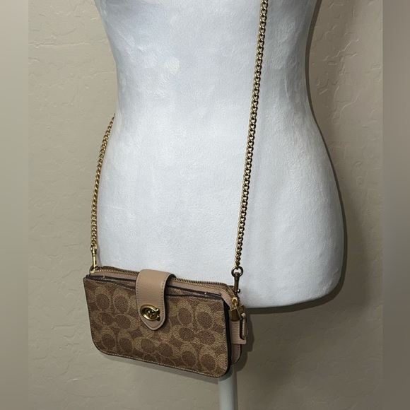 Coach Turnlock Crossbody Bag in Signature Canvas with Tan and Taupe - Picture 12 of 12